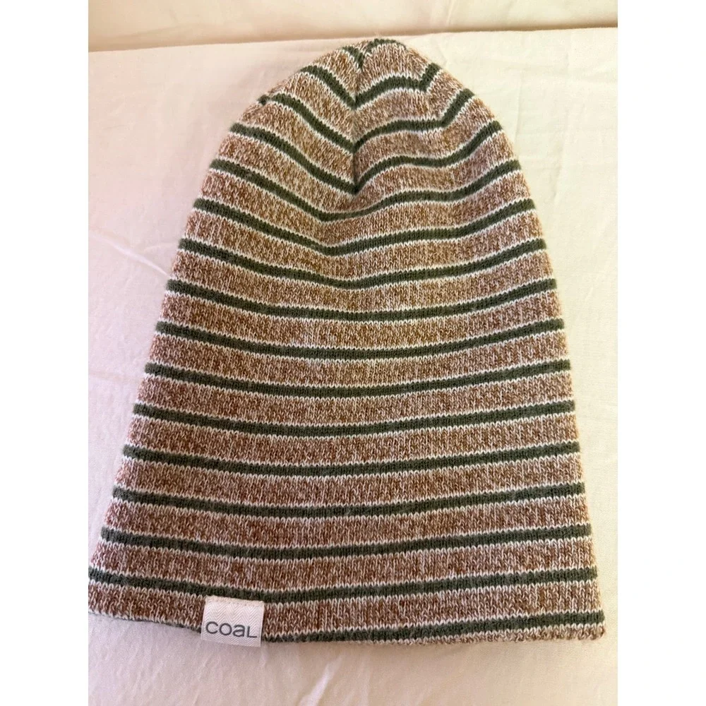 Coal Beanie Hat Unisex OS Brown Green Striped Knit Made in USA
